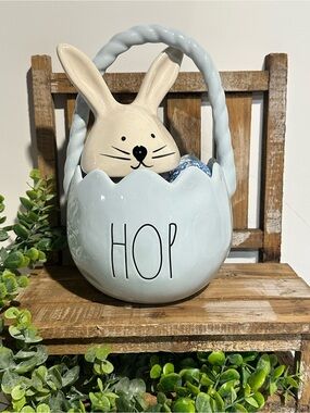 Rae Dunn Ceramic Bunny 'HOP' Decorative Basket - Light Blue